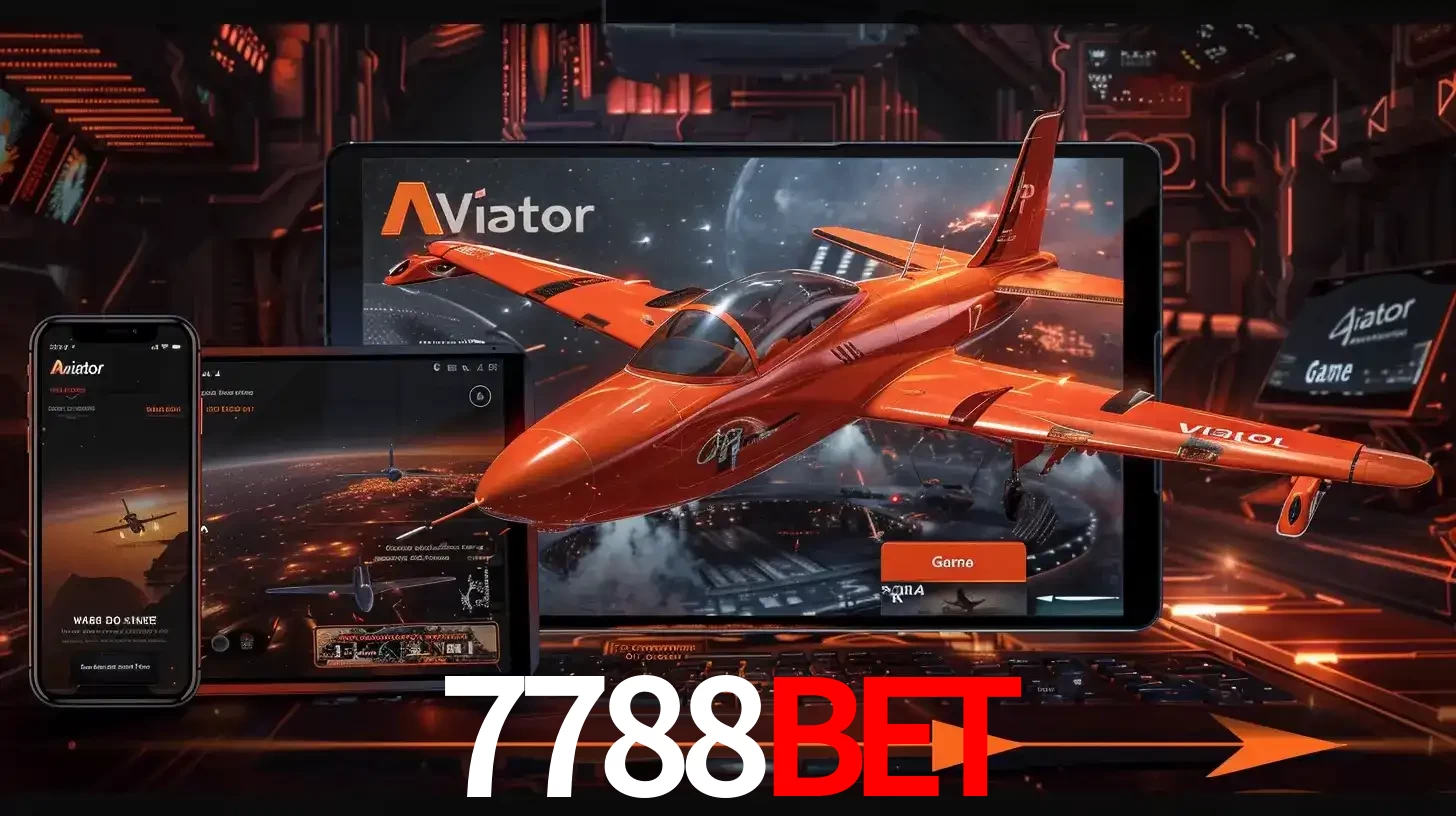 Apresentação tecnológica do jogo Aviator com um avião saindo da tela de um tablet, demonstrando a experiência imersiva em múltiplos dispositivos no 7788BET.