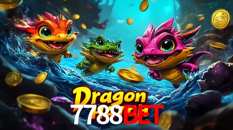 Arte promocional do jogo Dragon Hatch com três adoráveis dragões bebês nadando entre moedas de ouro, um dos slots mais divertidos para jogar no cassino 7788BET.