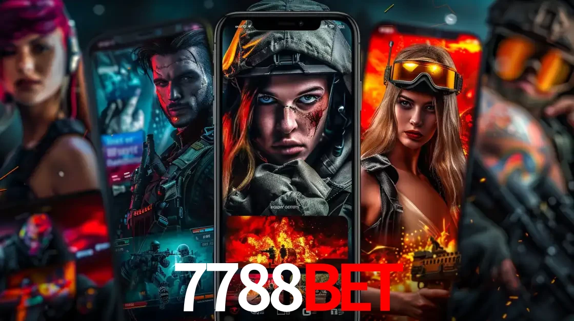 Montagem de telas de celular mostrando diversos personagens, masculinos e femininos, de um jogo de tiro, ilustrando a diversidade de equipes de e-sports para apostar no 7788BET.