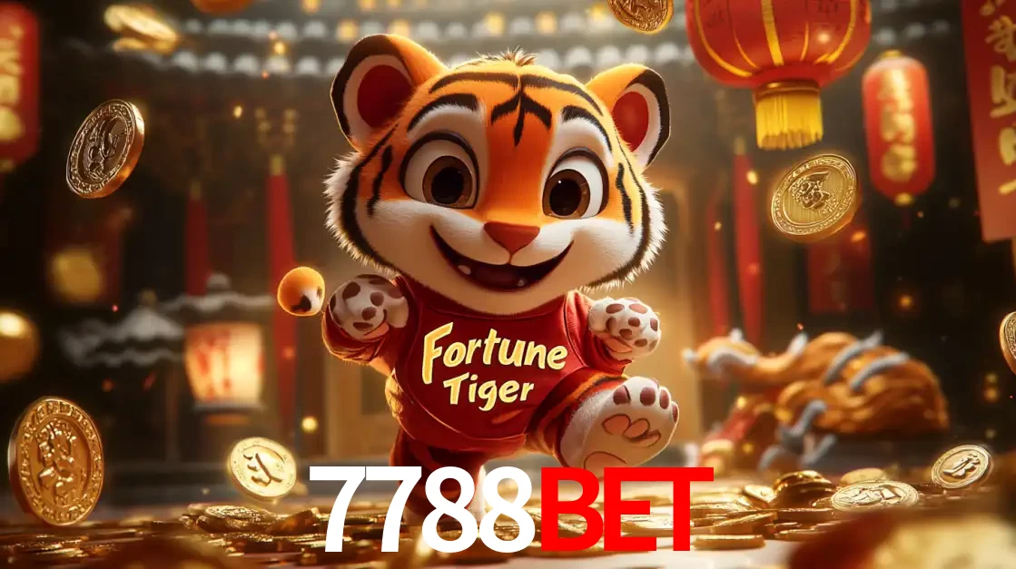 O alegre personagem do Fortune Tiger correndo sobre um caminho de moedas de ouro, simbolizando os grandes prêmios e a diversão do popular jogo de slot do 7788BET.